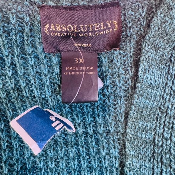 Absolutely Creative Worldwide Teal Chunky Knit Open Front Cardigan 3X USA Made - Picture 9 of 10